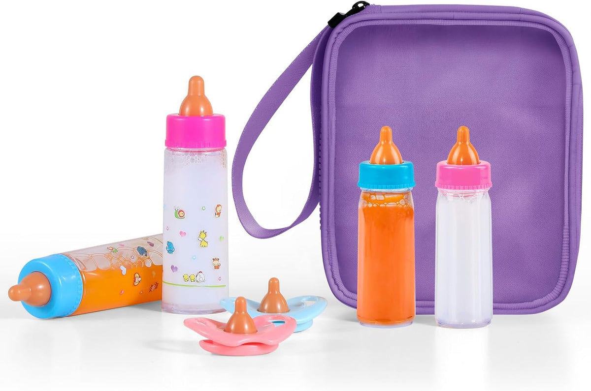 Baby Doll Bottle Accessories - 6 Pcs Magic Milk Feeding Toys Light Purple