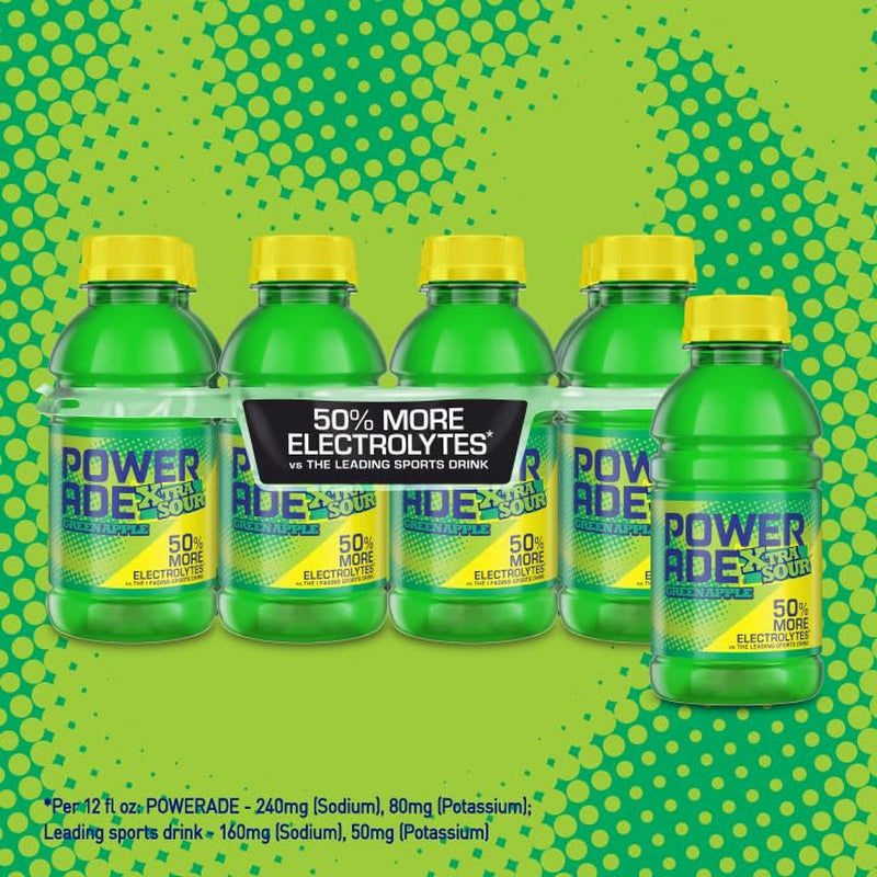 XTRA SOUR Sports Drink, Green Apple Electrolyte Drink 12 Oz (8 Pk)