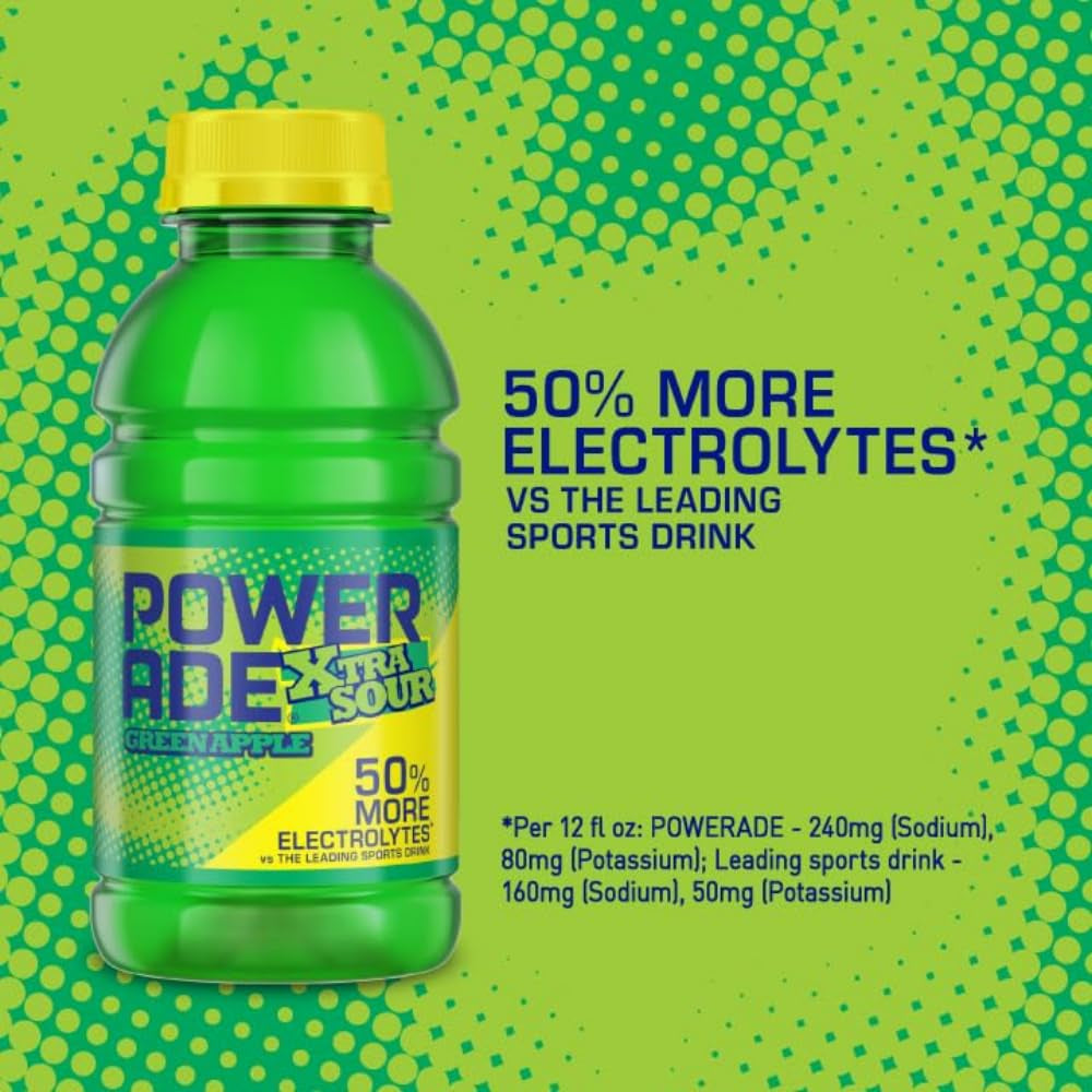 XTRA SOUR Sports Drink, Green Apple Electrolyte Drink 12 Oz (8 Pk)