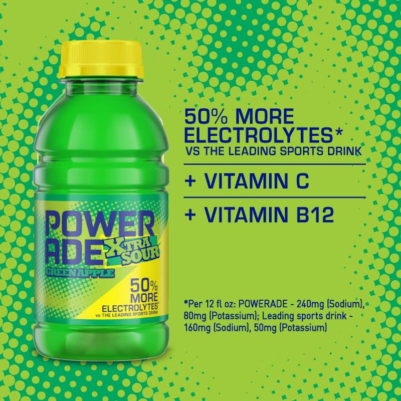 XTRA SOUR Sports Drink, Green Apple Electrolyte Drink 12 Oz (8 Pk)