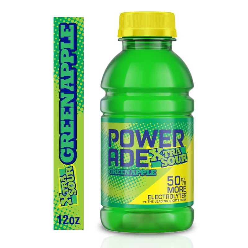 XTRA SOUR Sports Drink, Green Apple Electrolyte Drink 12 Oz (8 Pk)