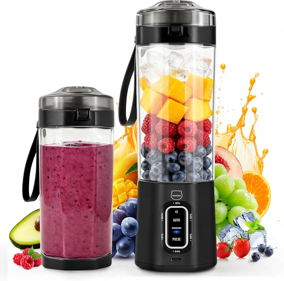 Upgrade 700 ML Portable Smoothie Blender, Rechargeable Blende -Black