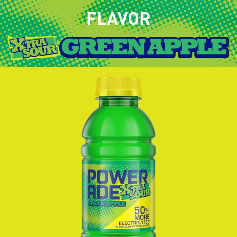 XTRA SOUR Sports Drink, Green Apple Electrolyte Drink 12 Oz (8 Pk)